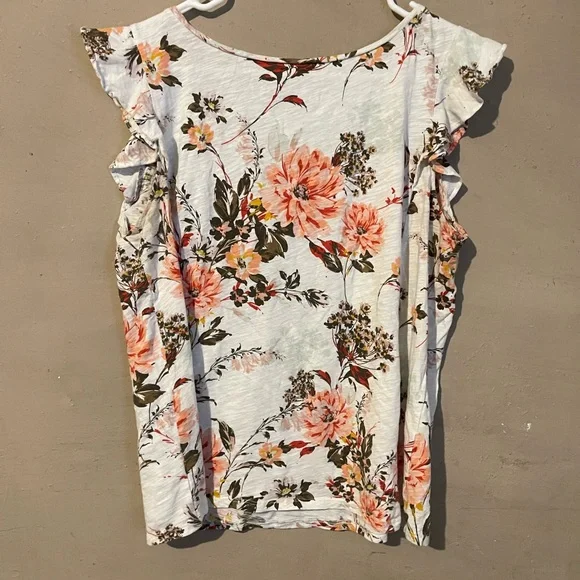 🌸 LOFT Floral Ruffle Sleeve Blouse - Vintage Soft Cotton Top - Size L - Picture 3 of 6